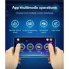 A smartphone displaying app interfaces for controlling a device, with icons representing different control modes. Produktbild-Vorschau