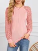 ASKSA Damen T-Shirt Rundhals Plissee Spitze LangarmShirts Produktbild-Vorschau 7