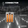 A close-up of an electrical connector with text overlays and a blurred background. Produktbild-Vorschau
