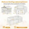 Diagrams showing different configurations of a white pet playpen with dimensions labeled. Produktbild-Vorschau