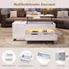 A white lift-top coffee table with storage is shown in a living room setting, with additional inset images highlighting its features. Anteprima dell’immagine prodotto