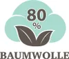 A graphic with text indicating 80% cotton, with leaves and the word "BAUMWOLLE" (German for cotton) below. Produktbild-Vorschau