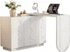 A white L-shaped desk with a cabinet and a tablet on top. Podgląd zdjęcia produktu