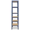 A tall, narrow, blue metal shelving unit with wooden shelves, shown against a white background. Voir les images du produit
