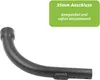 A black vacuum cleaner hose attachment is shown against a white background, with a green overlay in the top right corner containing text. Produktbild-Vorschau