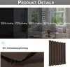 A collage of images showing different shading levels of curtains and a close-up of a brown outdoor curtain. Produktbild-Vorschau