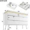 Dimensions and details of a white dresser with gold accents. Podgląd zdjęcia produktu