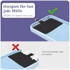 A split image showing a light blue phone case with a black insert. The top section shows the case with a green checkmark and text indicating suitability for most cases. The bottom section shows the case with a red cross and text indicating the case is not  Produktbild-Vorschau