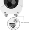 A close-up view of the hinges and underside of a toilet seat, with a magnified inset showing the hinge mechanism and a diagram indicating 360-degree adjustability. Produktbild-Vorschau
