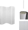 A white room divider is shown in a studio setting with a white background. There are also close-up shots of the material and a rolled-up section of the divider. Náhled obrázku produktu