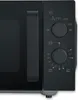 A close-up view of the control panel and handle of a black microwave. Produktbild-Vorschau