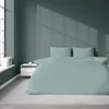 A bedroom scene with a bed made with mint-colored satin bedding. Náhled obrázku produktu