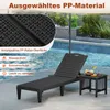 A black plastic sun lounger and side table are placed on a patio next to a swimming pool. Produktbild-Vorschau