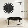 A black mini trampoline with a handle, shown with dimensions indicated by text and lines. Produktbild-Vorschau