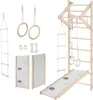 A collection of indoor playground equipment for children, including a wall bar, slide, climbing wall, and gymnastic rings, arranged on a white background. Náhled obrázku produktu