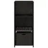 A black rattan storage cabinet with three shelves and a drawer at the bottom, shown against a white background. Náhled obrázku produktu