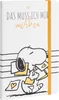 A notebook with a Snoopy illustration and German text. Produktbild-Vorschau