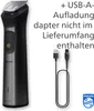 A Philips Multigroom Series 7000 trimmer and its USB charging cable are shown against a white background. Text indicates that a USB-A adapter is not included. Produktbild-Vorschau
