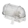 A white outdoor light fixture with a clear, ribbed glass cover and a metal protective cage. Produktbild-Vorschau