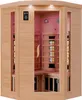 An infrared sauna cabin made of wood, with glass doors and interior lighting. Produktbild-Vorschau