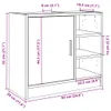 A diagram showing the dimensions of a white cabinet with a sliding door and shelves. Produktbild-Vorschau