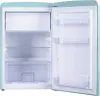 An open, empty retro-style refrigerator with shelves and door compartments. Produktbild-Vorschau