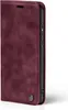 A burgundy flip cover phone case is shown from the side, with the cover closed. Produktbild-Vorschau