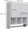 A white wall-mounted cabinet with dimensions indicated. Produktbild-Vorschau