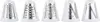 Five different grater attachments for a food processor or electric grater, arranged side-by-side on a white background. Podgląd zdjęcia produktu