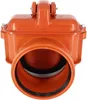 A close-up, front-facing view of an orange plastic backwater valve. Náhľad obrázku produktu