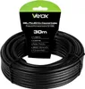 A black coaxial cable coiled and presented with its packaging. Podgląd zdjęcia produktu