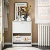 SoBuy Schuhschrank FSR137-W geöffnet: Beige Schuhe in unterem Fach, weißer Hintergrund Produktbild-Vorschau
