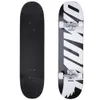 Two skateboards are shown side-by-side against a white background. The left skateboard is shown from the top, with its black grip tape visible. The right skateboard is shown from the bottom, displaying its graphic design and wheels. Produktbild-Vorschau