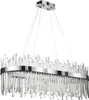 A rectangular chandelier with clear crystal accents hanging from a chrome base. Produktbild-Vorschau