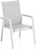 A white outdoor chair with a light gray fabric seat and back. Produktbild-Vorschau