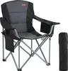 A foldable camping chair with a carrying bag next to it, presented against a white background. Produktbild-Vorschau