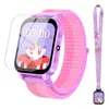 A children's smartwatch with a pink strap and a screen displaying a cartoon unicorn.