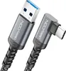 A close-up studio shot of a deleyCON USB-A to USB-C cable with a 90-degree angled USB-C connector. Produktbild-Vorschau