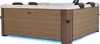 A hot tub with wood-grain siding and blue LED lighting around the base. Náhled obrázku produktu