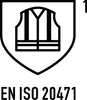 A shield-like graphic with a vest icon inside, and text below. Produktbild-Vorschau