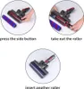 A three-panel instructional image showing how to remove and insert a roller brush into a vacuum cleaner head. Produktbild-Vorschau