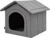 A gray fabric dog house with an arched entrance. Podgląd zdjęcia produktu