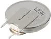 A close-up, angled view of a silver coin-cell battery with two metal tabs attached to its top surface. Produktbild-Vorschau