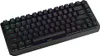 A black mechanical keyboard with RGB lighting is shown from a slightly elevated diagonal angle against a white background. Produktbild-Vorschau