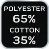 A black square with rounded corners displaying text about fabric composition. Produktbild-Vorschau