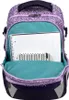 The inside of an open backpack is shown, with a notebook and a pencil case inside. Produktbild-Vorschau