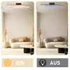 A split image showing a modern living room with a ceiling light on and off, with text labels indicating the light's status. Podgląd zdjęcia produktu