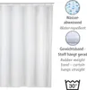 A white shower curtain with informational graphics and text on the right side. Náhľad obrázku produktu