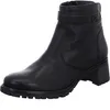 A black leather ankle boot with a block heel and a strap around the ankle. Náhled obrázku produktu