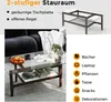 A coffee table with items on it, next to a couch, with a separate image of the coffee table and a list of features. Anteprima dell’immagine prodotto